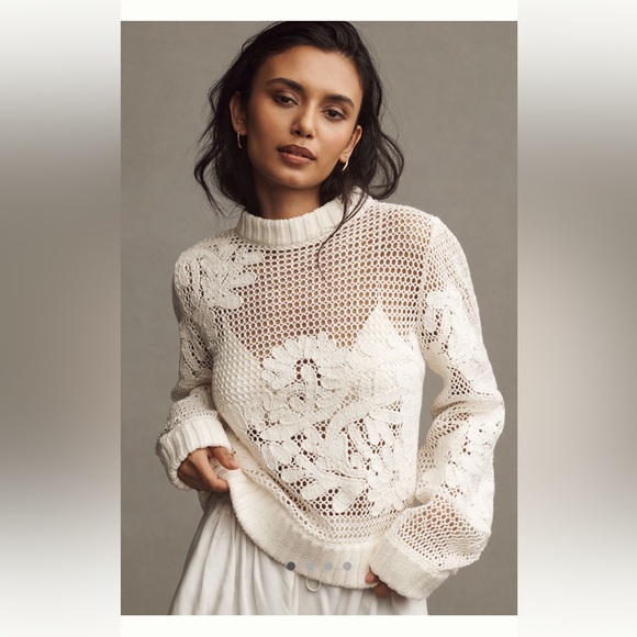 FARM Rio Sweaters - Farm Rio size Small White Crochet Sweater- worn once!